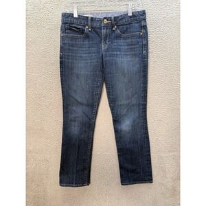 Gap 1969 Jeans Womens 6 Blue Real Straight Distressed Dark Wash Denim Preppy